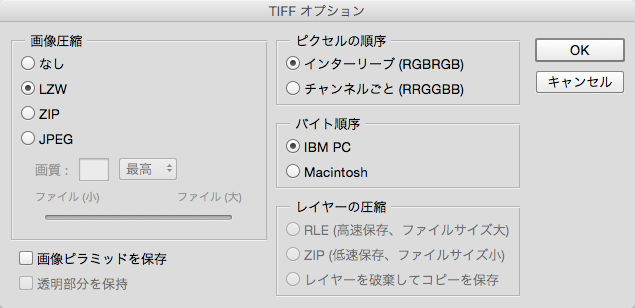 TIF形式で保存。図のように指定して保存すれば大抵の場合問題ありません。