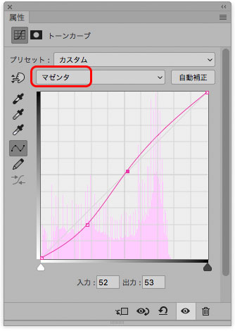 マゼンタチャンネルをトーンカーブで調整