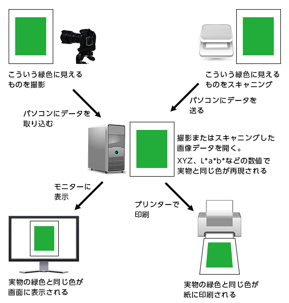 カメラで撮影・スキャナーでスキャニングして印刷まで進むときのカラーマネジメント