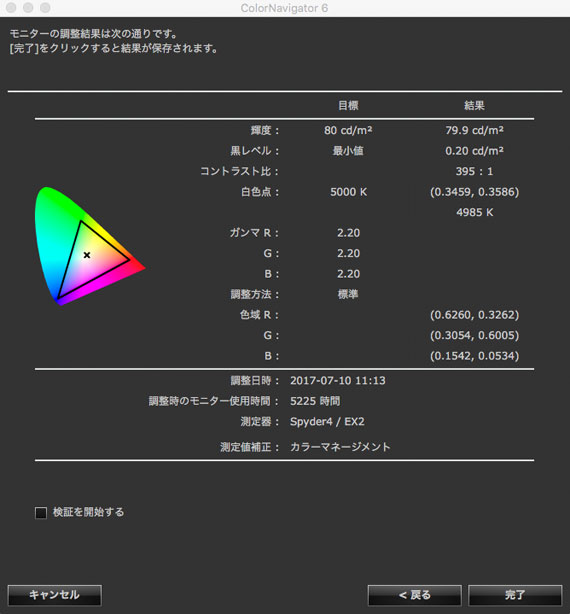 モニターの調整結果