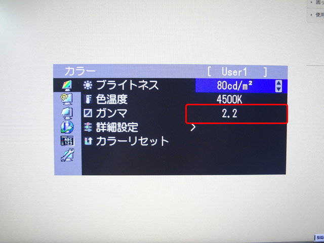 ガンマの設定欄の例