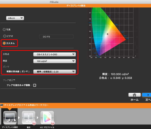 色温度およそ5000Kに設定した例