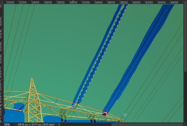 近くの電線をサンプリングブラシツールで塗り、Photoshopの参照範囲から外してみる
