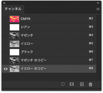 マゼンタとイエローのチャンネルを複製した状態