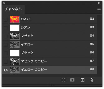 マゼンタとイエローのチャンネルを複製した状態