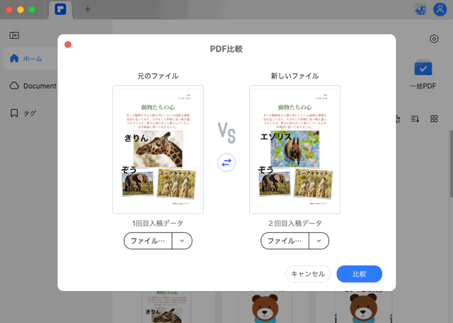 比較したい２つのPDFファイルを指定