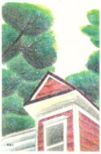 手すき紙の絵葉書「みどりの木」（手描き絵画・イラストをプリント）No60011