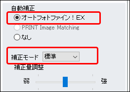 E-Photo の自動色補正の設定欄の例