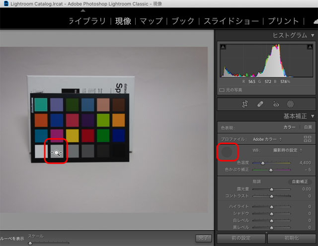 20％グレーのパッチを使ってホワイトバランスの調整