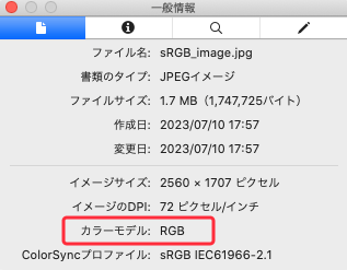 「一般情報」のパネル　RGB画像の場合