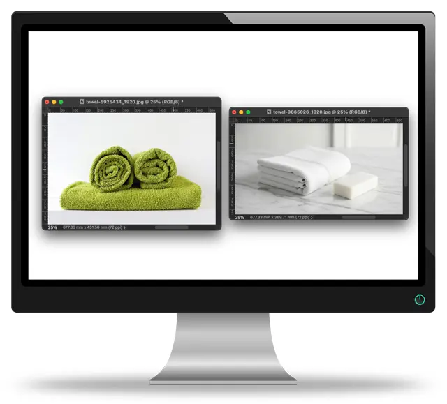今回作業する画像データと、色見本の画像データを並べて表示